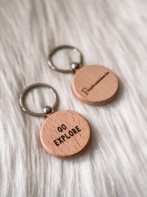 Houten sleutelhanger - Go explore