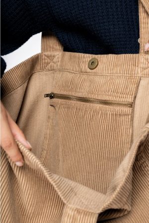 Tas van ribfluweel: khaki - Afbeelding 2