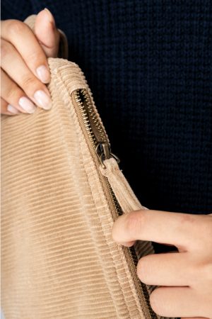Tasje van ribfluweel: khaki - Afbeelding 3