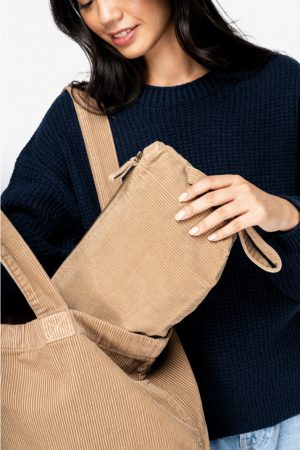 Tasje van ribfluweel: khaki - Afbeelding 4