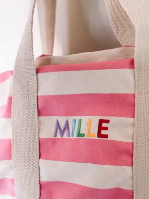 Reis- en logeertas roze/wit strepen - Afbeelding 2