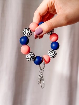 Kralen sleutelhanger: blauw/roze