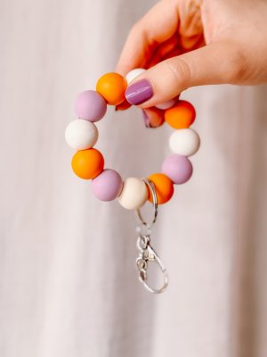 Kralen sleutelhanger: paars/oranje