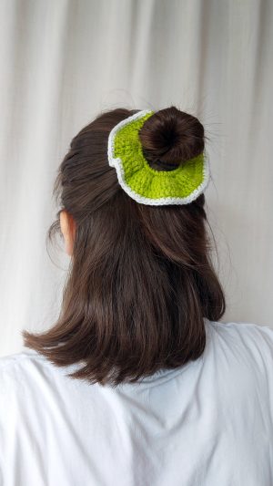 Scrunchie grasgroen-grijsblauw