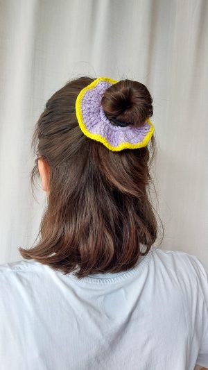 Scrunchie pastelpaars-geel