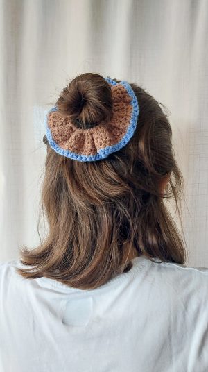 Scrunchie bruin-lichtblauw