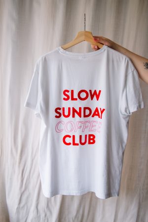 T-shirt slow coffee rood/roze