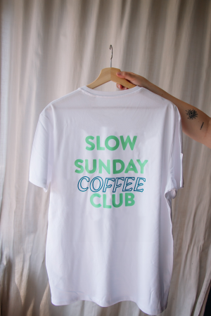 T-shirt slow coffee munt/donkergroen