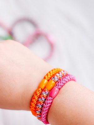 Haarrekker / armbandje paars/roze gestreept - Afbeelding 2