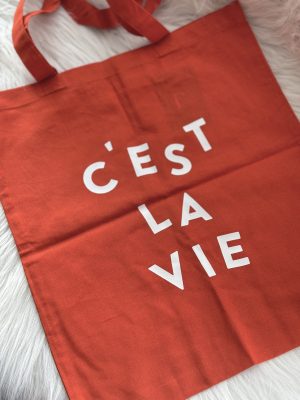 Totebag c'est la vie baksteenrood