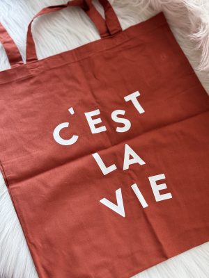 Totebag c'est la vie donkerrood