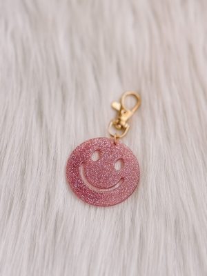 Smiley sleutelhanger roze