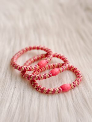 Haarrekker / armbandje roze/cream strepen