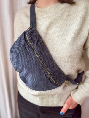 Ribfluweel heuptasje donkerblauw