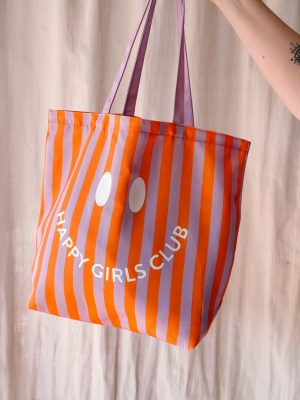 Totebag happy girls club gestreept