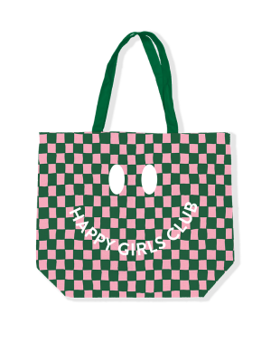 Totebag happy girls club grid groen/roze