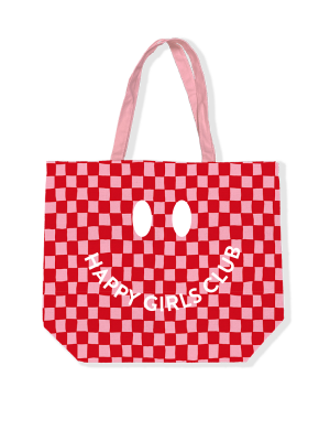 Totebag happy girls club grid roze/rood